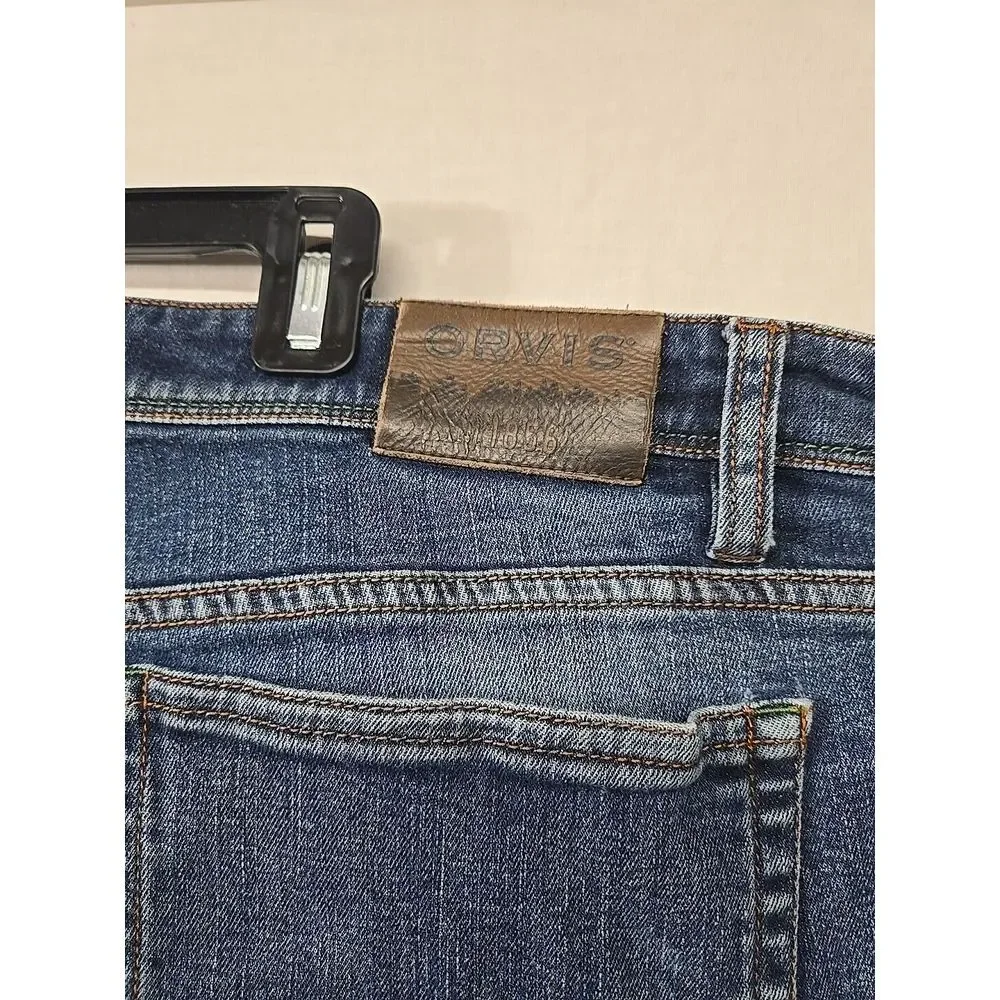 Orvis Jeans Men's Size 46x27 Stretch‎ 5 Pocket Jeans Distressed Dark Wash